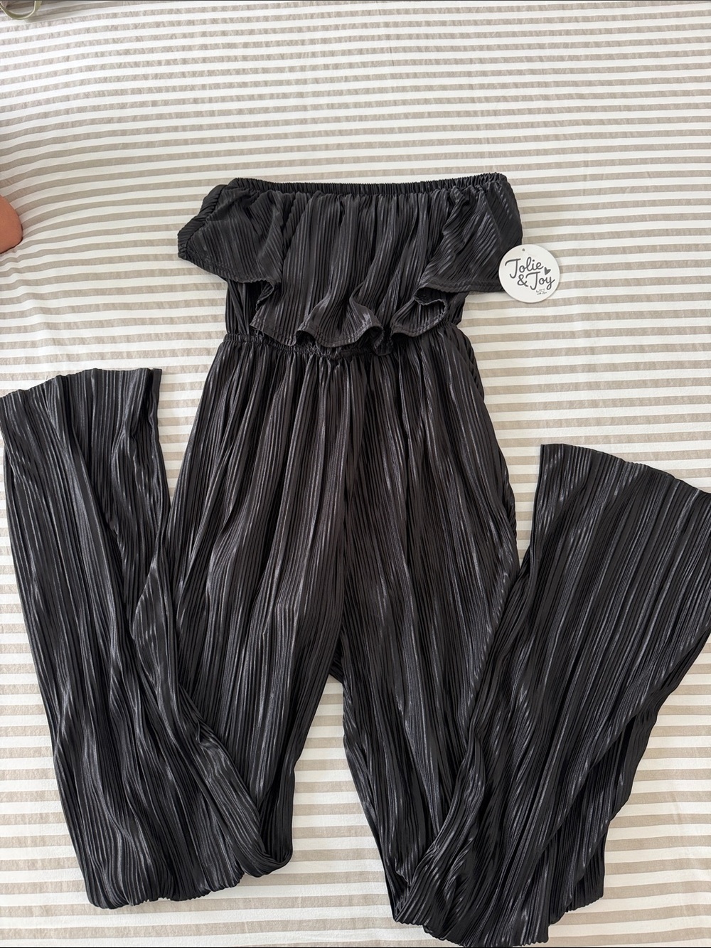 Black Pleated Strapless Jumpsuit